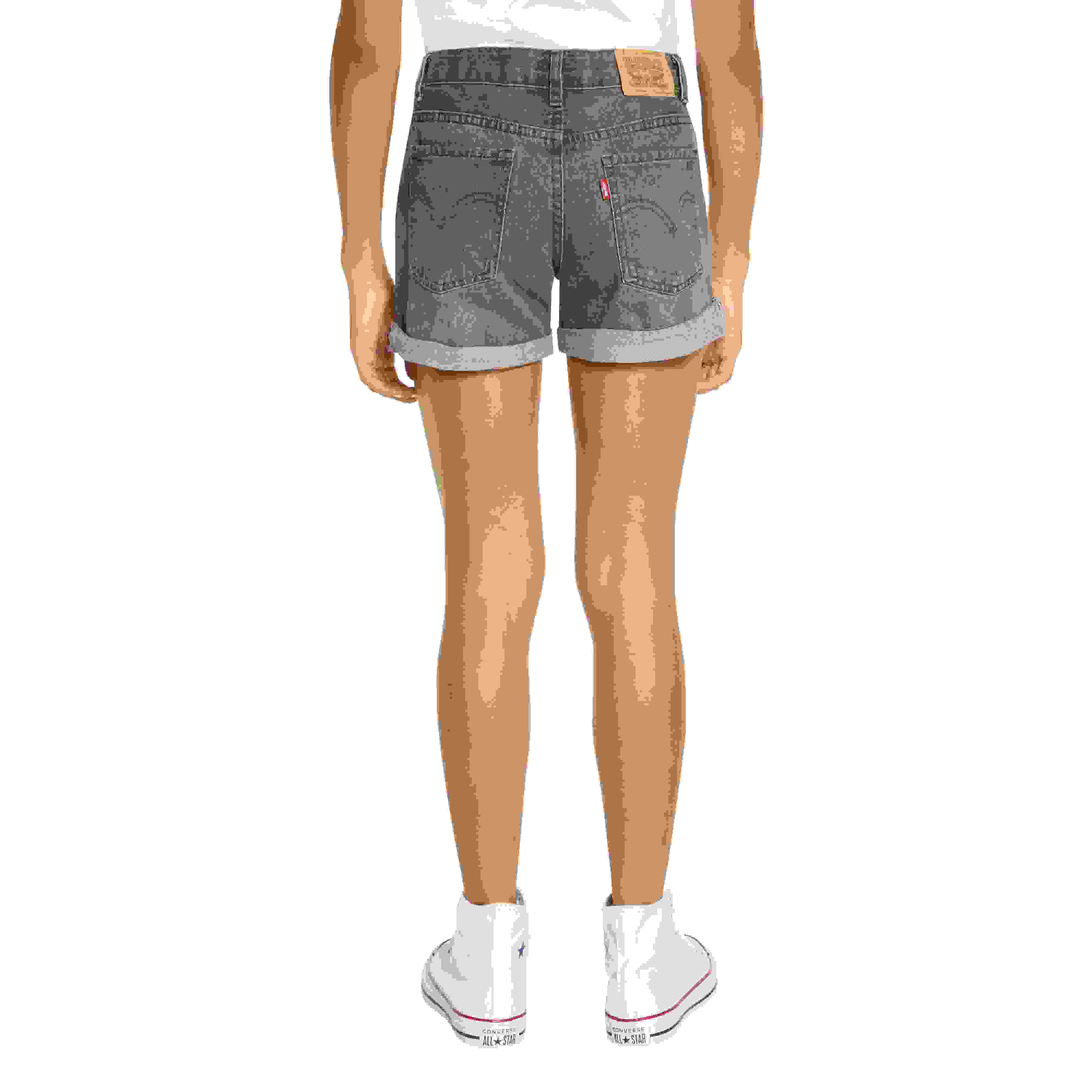 Levi's Girlfriend Fit Roll-Up Big Girls' Grey Wash Denim Shorty Shorts